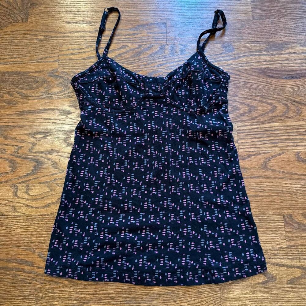 Vintage Y2K black and pink floral tank top size XS
